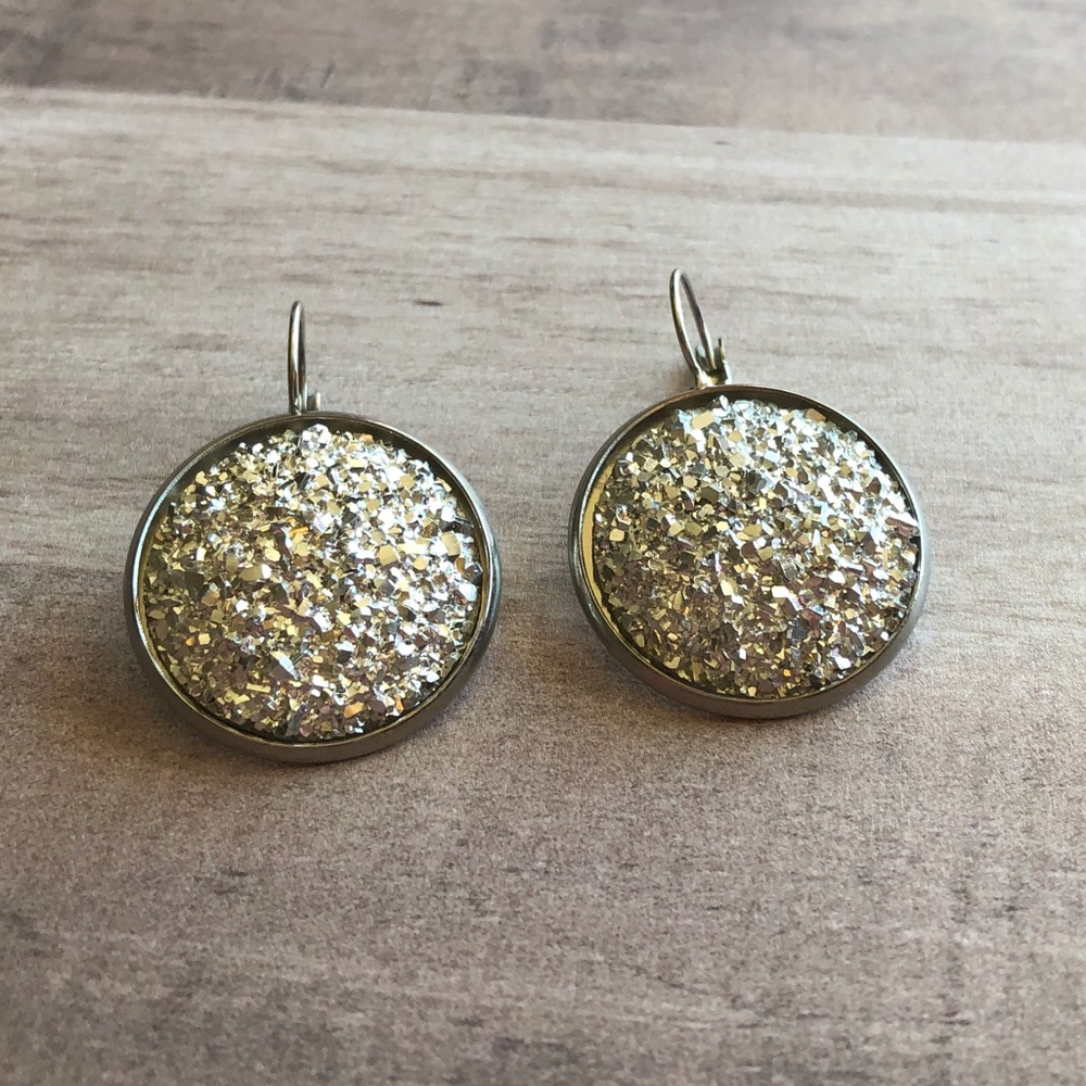 Silver Faux Druzy Stainless Steel Drop Earrings! - Picture 4 of 11